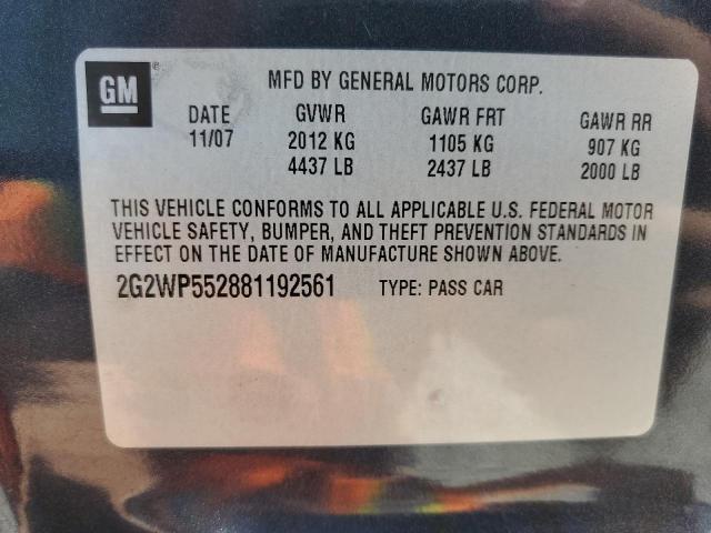 2G2WP552881192561 - 2008 PONTIAC GRAND PRIX შავი ფოტო 10