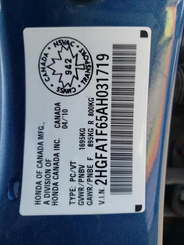 2HGFA1F65AH031719 - 2010 HONDA CIVIC LX-S Niebieski zdjęcie 10