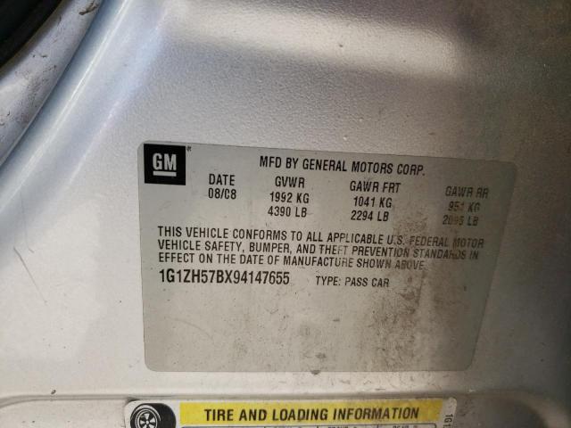 1G1ZH57BX94147655 - 2009 CHEVROLET MALIBU 1LT 银色 照片 10