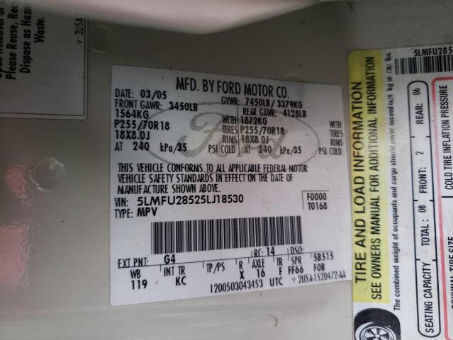 5LMFU28525LJ18530 - 2005 LINCOLN NAVIGATOR 白色 照片 10