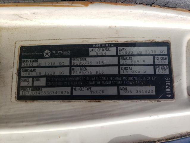 1B7FD14T8ES341876 - 1984 DODGE RAM თეთრი ფოტო 10