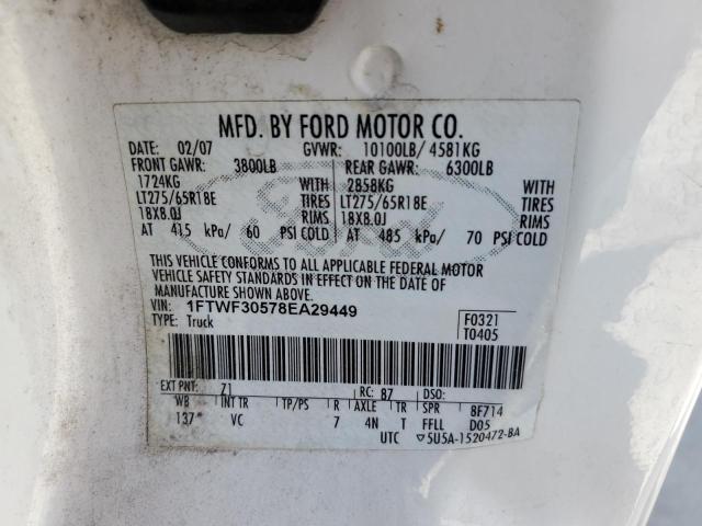 1FTWF30578EA29449 - 2008 FORD F350 SRW S WHITE photo 10