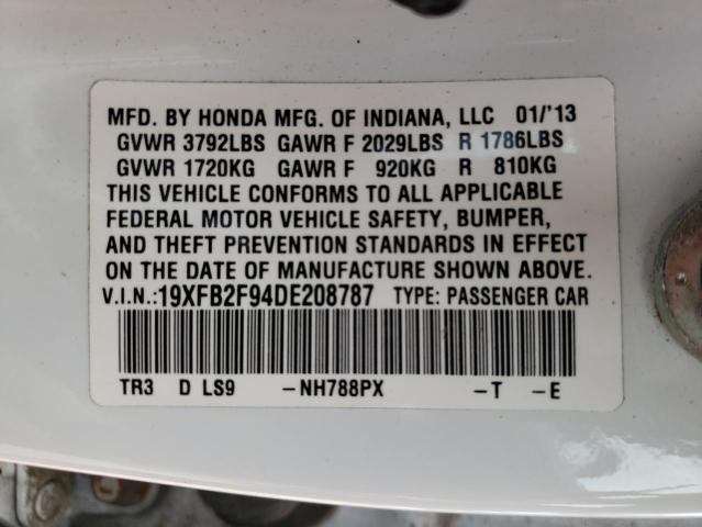 19XFB2F94DE208787 - 2013 HONDA CIVIC EXL Ağ foto 10