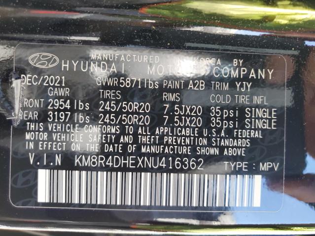 KM8R4DHEXNU416362 - 2022 HYUNDAI PALISADE S BLACK photo 10