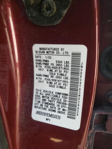 JN8DR09Y93W824939 - 2003 NISSAN PATHFINDER MAROON photo 10