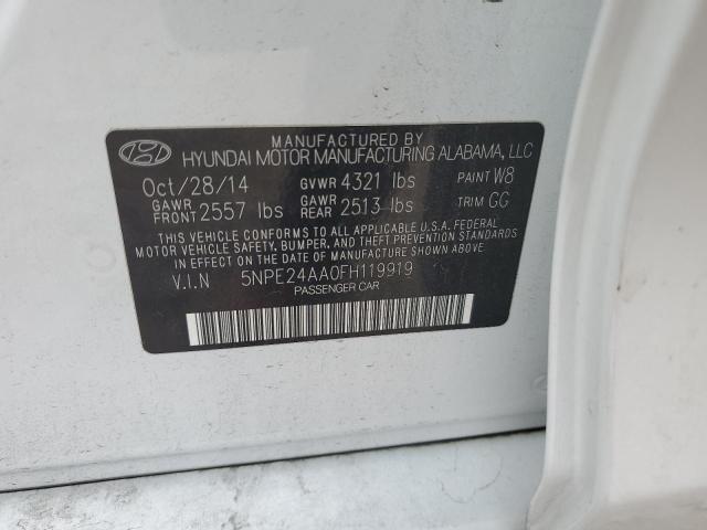 5NPE24AA0FH119919 - 2015 HYUNDAI SONATA ECO WHITE photo 10