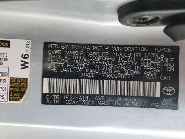 JTKDE167360098777 - 2006 TOYOTA SCION TC ვერცხლისფერი ფოტო 10