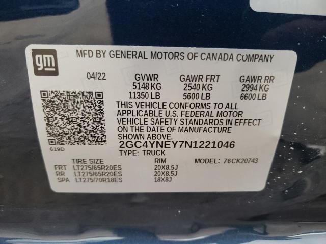 2GC4YNEY7N1221046 - 2022 CHEVROLET SILV2500 4 BLUE photo 10