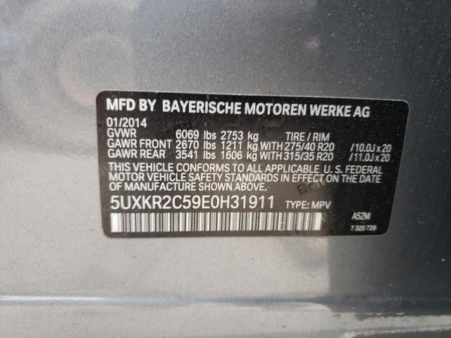 5UXKR2C59E0H31911 - 2014 BMW X5 SDRIVE3 GRAY photo 10