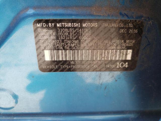 ML32F3FJ7HHF18215 - 2017 MITSUBISHI MIRAGE G4 BLUE photo 10