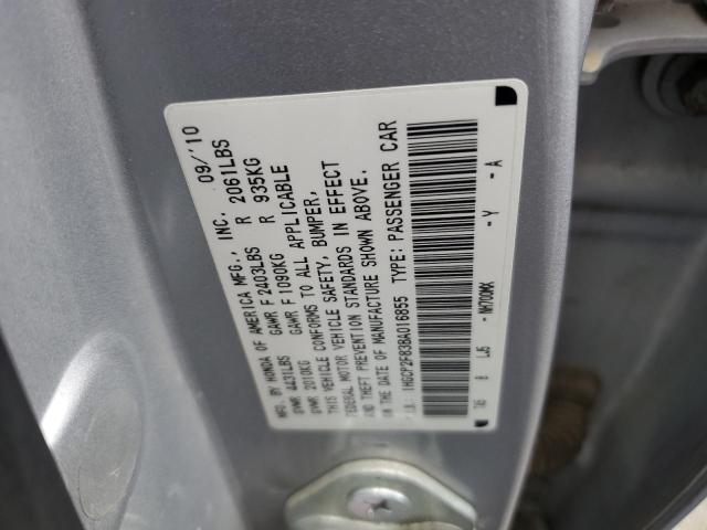 1HGCP2F83BA016855 - 2011 HONDA ACCORD EXL SILVER photo 10