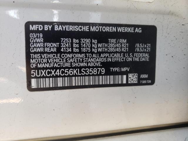 5UXCX4C56KLS35879 - 2019 BMW X7 XDRIVE5 WHITE photo 10