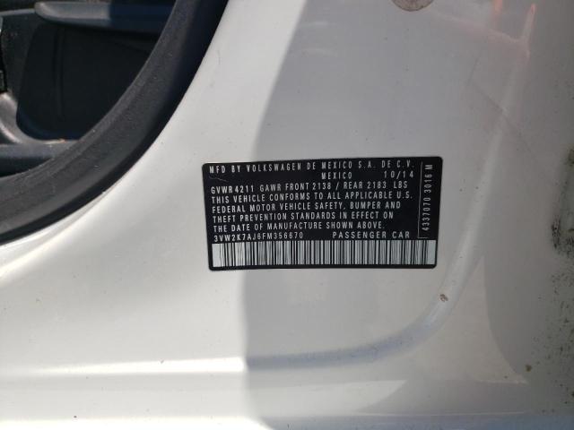 3VW2K7AJ6FM356670 - 2015 VOLKSWAGEN JETTA BASE 白色 照片 10