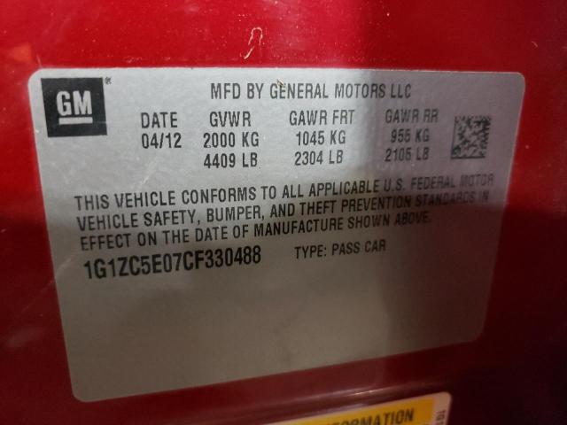 1G1ZC5E07CF330488 - 2012 CHEVROLET MALIBU 1LT RED photo 10