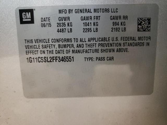 1G11C5SL2FF346551 - 2015 CHEVROLET MALIBU 1LT SILVER photo 10