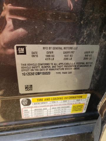 1G1ZC5E12BF159320 - 2011 CHEVROLET MALIBU 1LT ნაცრისფერი ფოტო 10