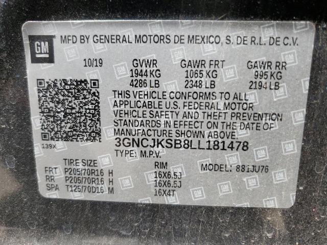 3GNCJKSB8LL181478 - 2020 CHEVROLET TRAX LS CHARCOAL photo 10