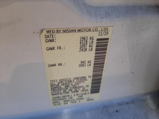 1N4BL4BV9LC197081 - 2020 NISSAN ALTIMA S WHITE photo 10