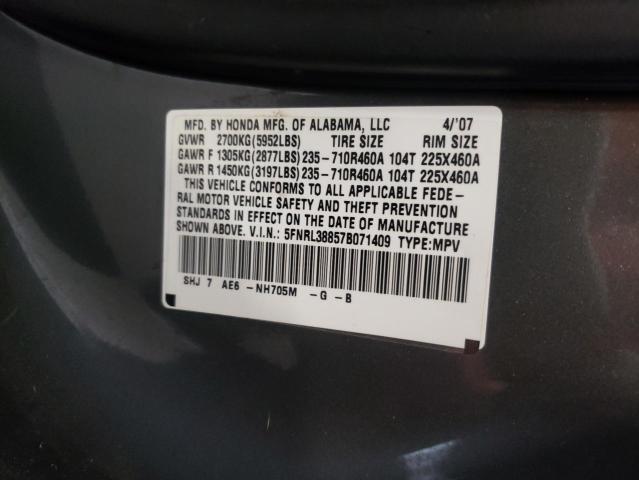 5FNRL38857B071409 - 2007 HONDA ODYSSEY TO GRAY photo 10