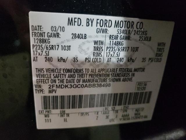 2FMDK3GC0ABB38498 - 2010 FORD EDGE SE BLACK photo 10