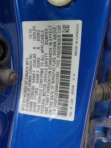 2HGFC2F88MH500680 - 2021 HONDA CIVIC SPOR BLUE photo 10