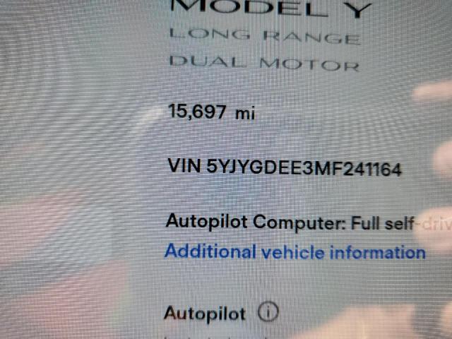 5YJYGDEE3MF241164 - 2021 TESLA MODEL Y فحمي صورة 8
