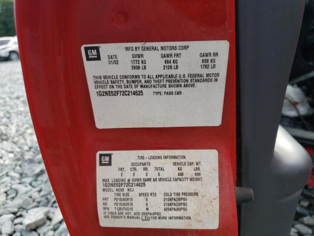 1G2NE52F72C214625 - 2002 PONTIAC GRAND AM S RED photo 10