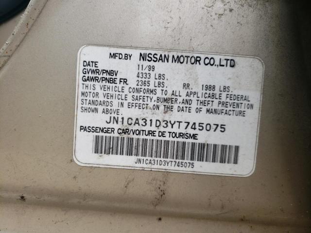 JN1CA31D3YT745075 - 2000 NISSAN MAXIMA GLE GOLD photo 10