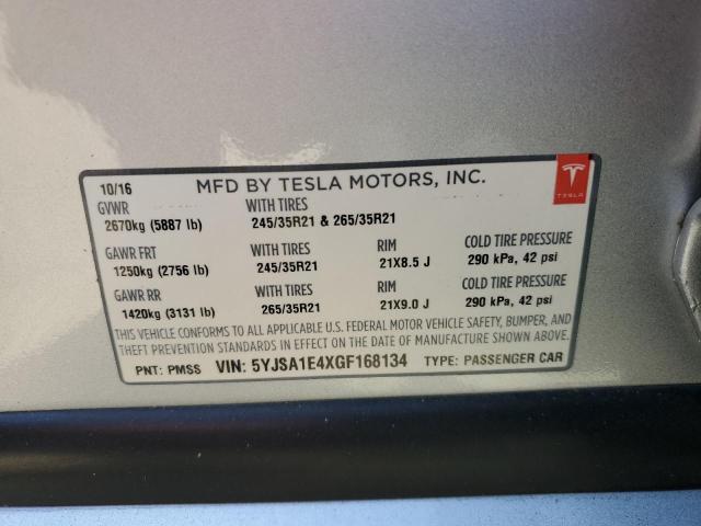 5YJSA1E4XGF168134 - 2016 TESLA MODEL S Gümüş foto 10