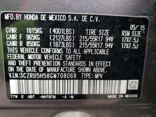 3CZRU5H58GM708068 - 2016 HONDA HR-V EX GRAY photo 10