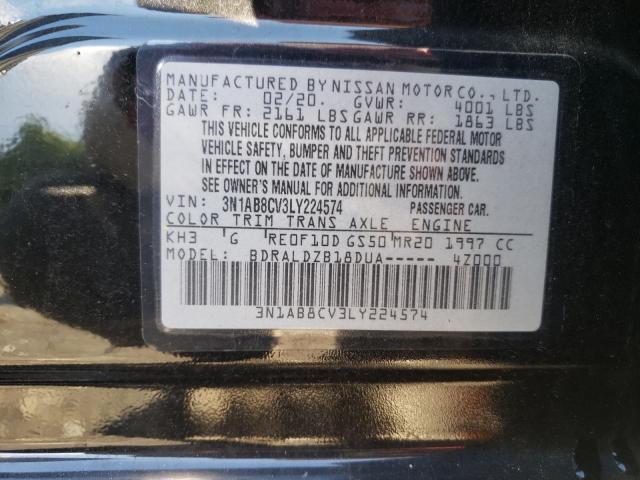 3N1AB8CV3LY224574 - 2020 NISSAN SENTRA SV BLACK photo 10