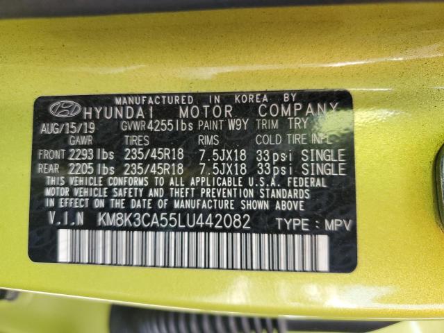 KM8K3CA55LU442082 - 2020 HYUNDAI KONA LIMIT GREEN photo 10