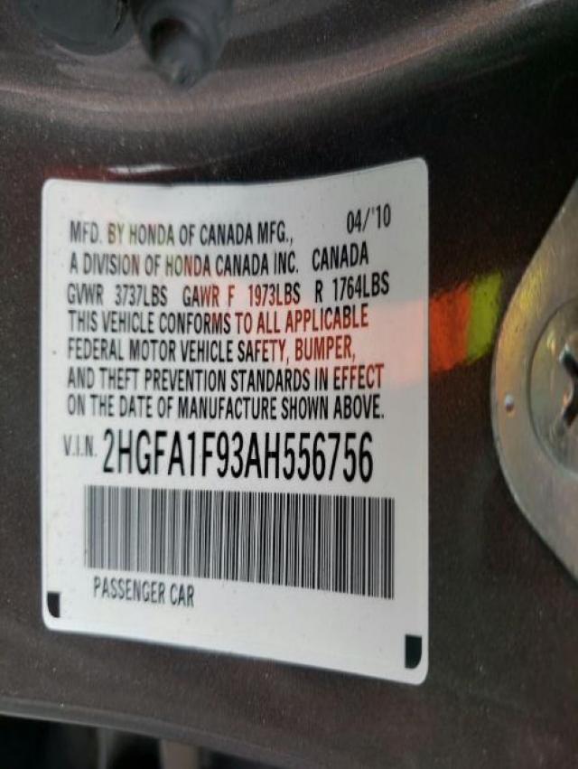 2HGFA1F93AH556756 - 2010 HONDA CIVIC EXL 黑色 照片 10