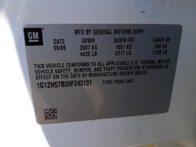 1G1ZH57B39F243101 - 2009 CHEVROLET MALIBU 1LT WHITE photo 10