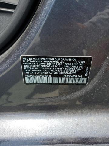 1VWMA7A3XNC006813 - 2022 VOLKSWAGEN PASSAT R-L 灰色 照片 10