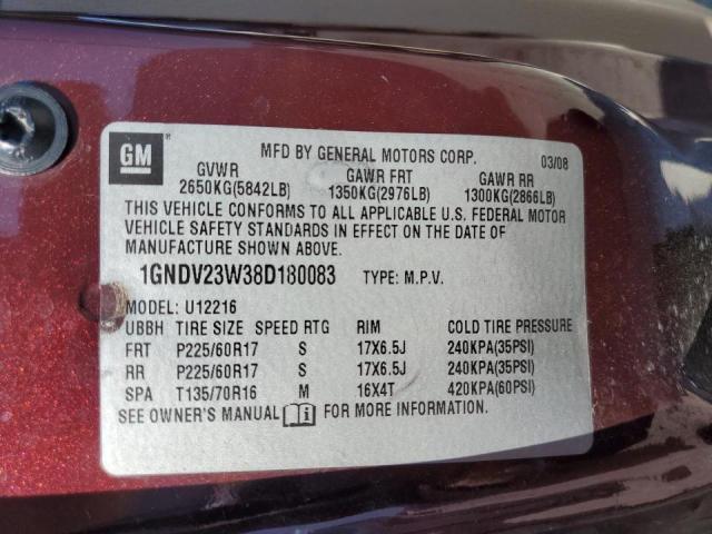 1GNDV23W38D180083 - 2008 CHEVROLET UPLANDER L MAROON photo 10