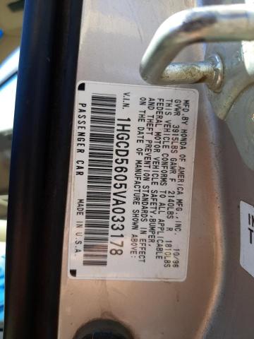 1HGCD5605VA033178 - 1997 HONDA ACCORD SE GOLD photo 10