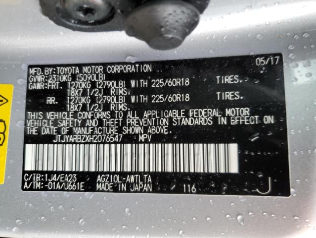 JTJYARBZXH2076547 - 2017 LEXUS NX 200T BA SILVER photo 10