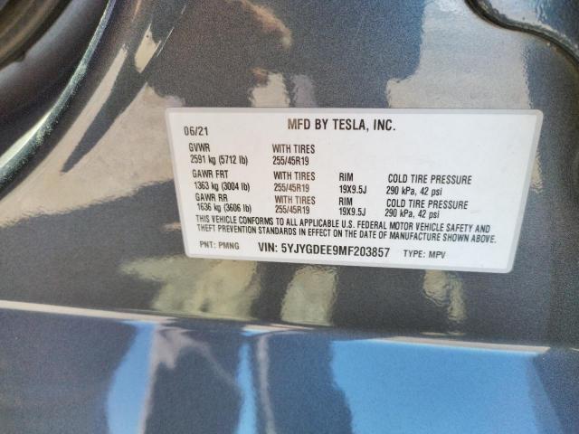 5YJYGDEE9MF203857 - 2021 TESLA MODEL Y رمادي صورة 10