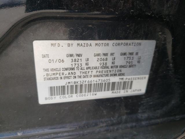 JM1BK32F661473605 - 2006 MAZDA 3 I  photo 10