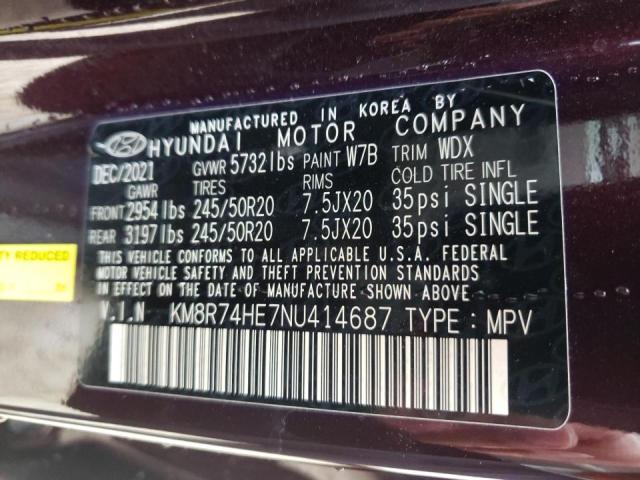 KM8R74HE7NU414687 - 2022 HYUNDAI PALISADE C BLACK photo 10