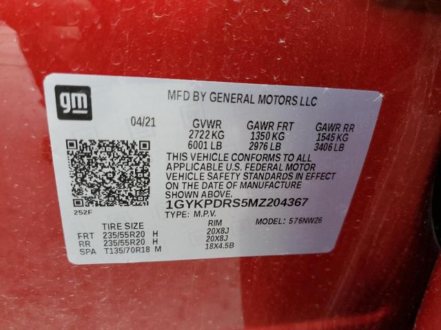 1GYKPDRS5MZ204367 - 2021 CADILLAC XT6 PREMIU BURGUNDY photo 10