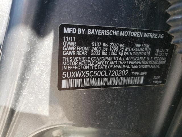 5UXWX5C50CL720202 - 2012 BMW X3 SILVER photo 10