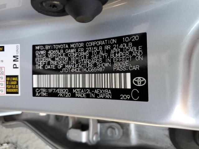 JTDT4MCE1MJ065987 - 2021 TOYOTA COROLLA XS SILVER photo 10