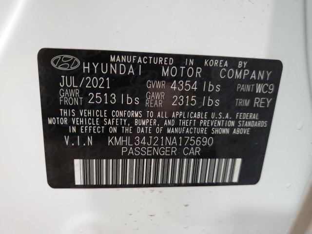 KMHL34J21NA175690 - 2022 HYUNDAI SONATA LIM WHITE photo 10