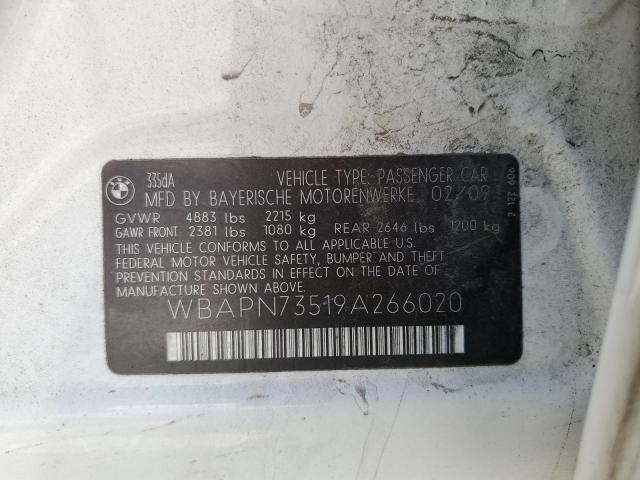 WBAPN73519A266020 - 2009 BMW 335 D WHITE photo 10