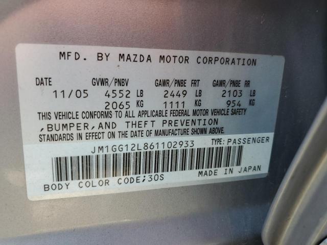 JM1GG12L861102933 - 2006 MAZDA SPEED 6 SILVER photo 10