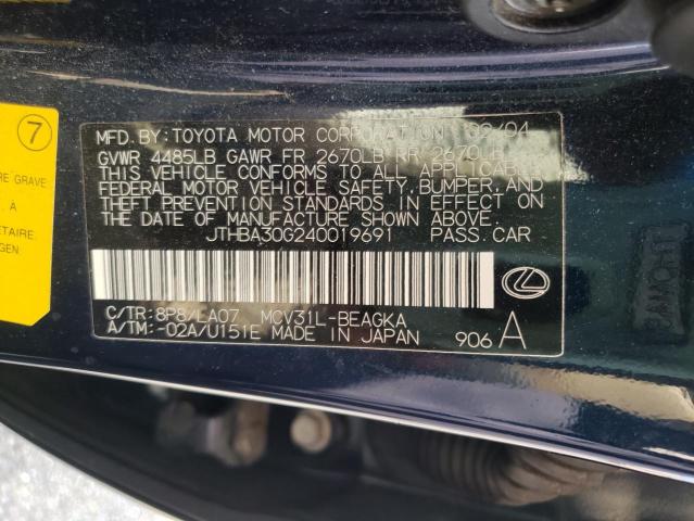 JTHBA30G240019691 - 2004 LEXUS ES 330 BLUE photo 10