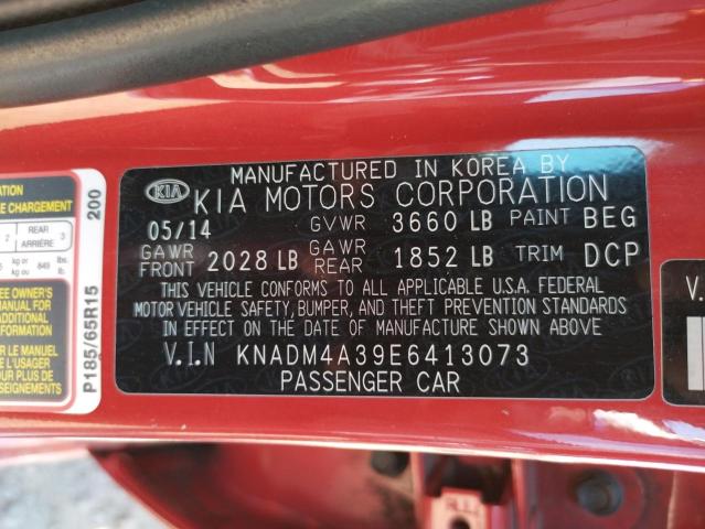 KNADM4A39E6413073 - 2014 KIA RIO LX RED photo 10