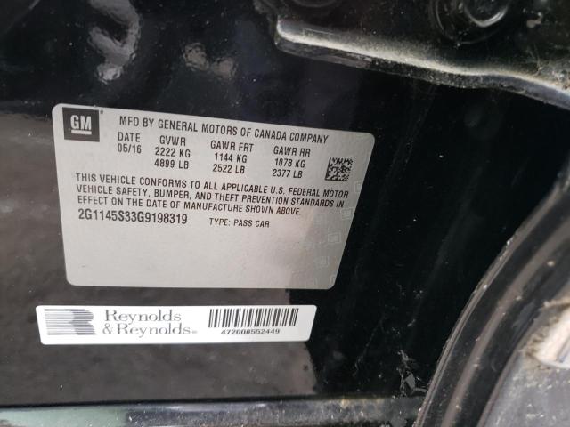 2G1145S33G9198319 - 2016 CHEVROLET IMPALA LTZ BLACK photo 10